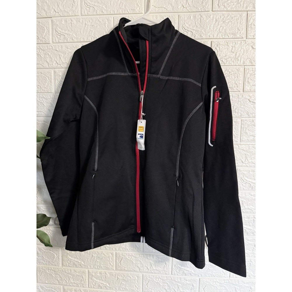 North End Womens Zip Jacket Black Red Fleece Long Sleeve NE703W Size S